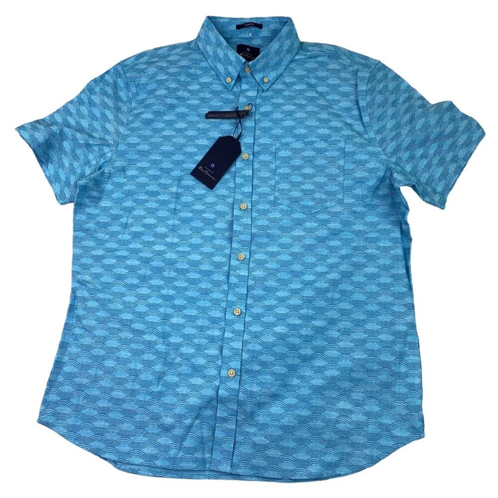 Ben Sherman Mod Classic Fit‎ Shirt Blue Mist Size L Short Sleeve Cotton